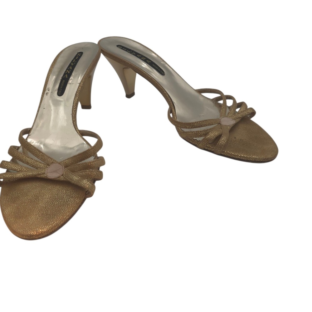 Silvana Made‎ Italy Gold Strappy Heels 40/9.5 Leather Sole Evening Sandals Gala - Picture 4 of 11